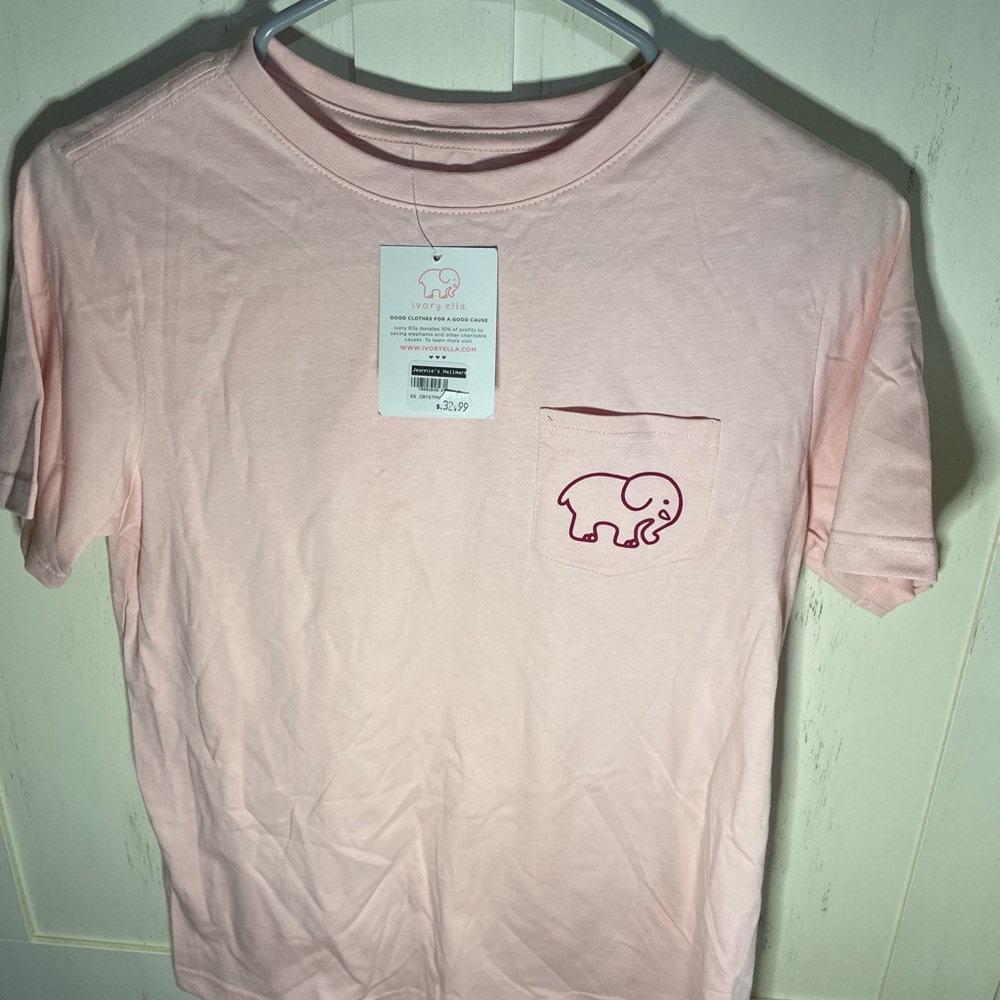 Ivory Ella Soft Pink Short Sleeve Tee with Elephant Pocket 100% cotton XS+S NEW